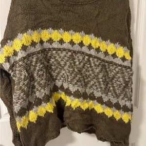 Easel Brown and Yellow Patterned Sweater